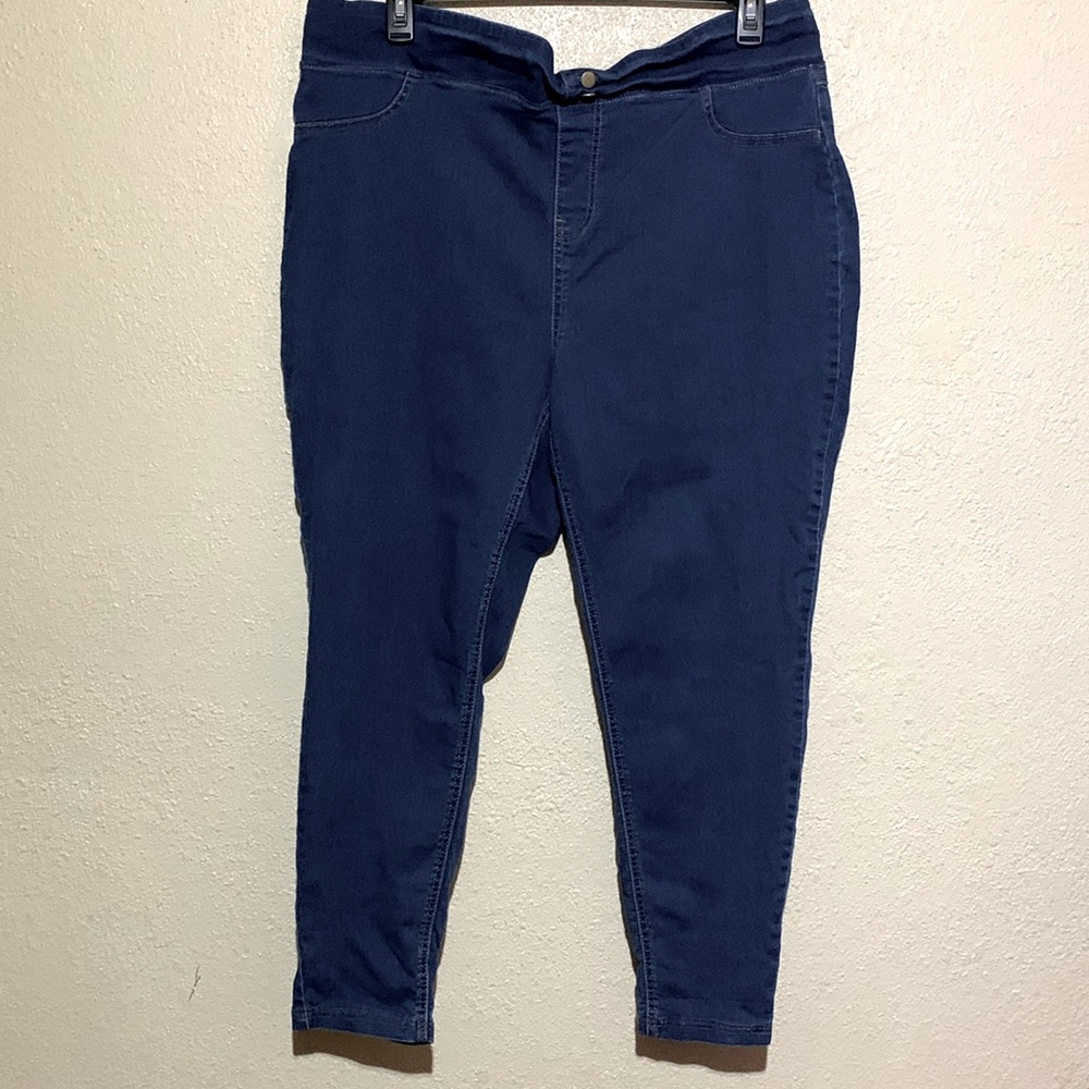 Terra & Sky Jeans 2X 20W-22W Blue Stretchy Pull On Skinny Ankle Cotton Spandex